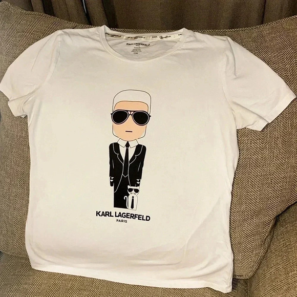 RARE Karl Lagerfeld Paris Signature Logo Short Sleeve T-Shirt Size Small - Picture 1 of 11